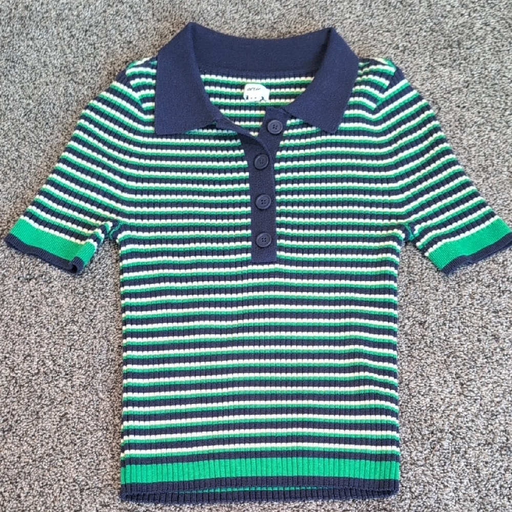 Aerie Kids Polo with Navy and Green Stripes